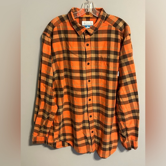 COLUMBIA Button Up Shirt Men's Size XL Plaid Checks Orange and‎ Brown - Picture 4 of 11